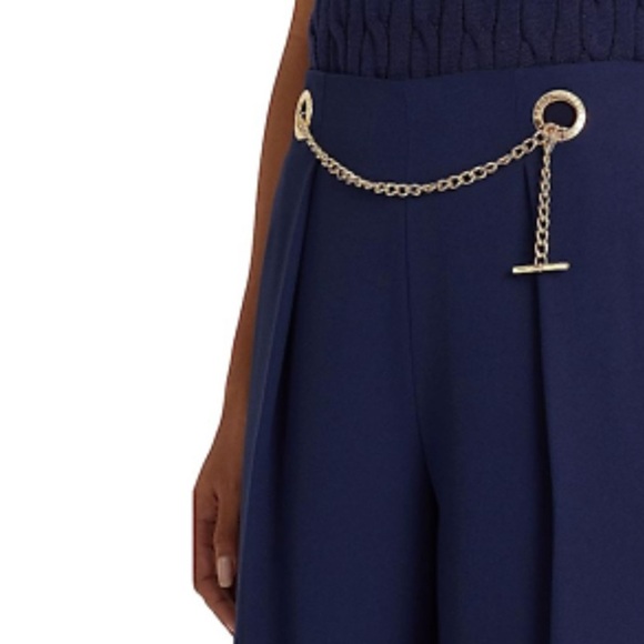 Lauren by Ralph Lauren Elegant Navy Wide-Leg pleated pants - Picture 2 of 5